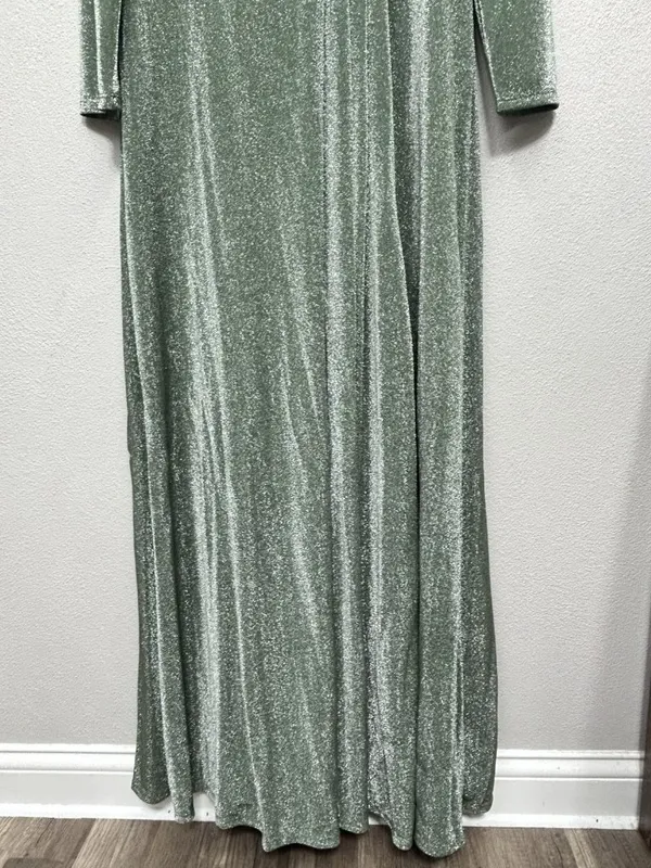 IEENA for Mac Duggal Faux Wrap Gown Maxi Dress Sz 12 Jade Green Metallic stretch - Image 15