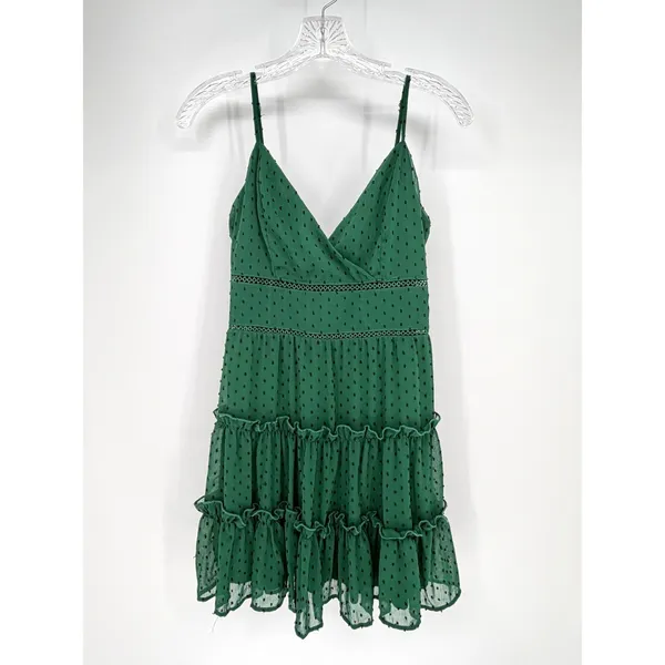 Altar'd State Swiss Dot Ruffle Mini Dress Women Medium Green Boho Feminine Lace - Image 2