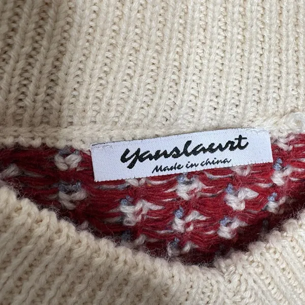 Yans Larat Red Crab Cream Blue V neck High Low Chunky Sweater Size Small Womens - Image 3