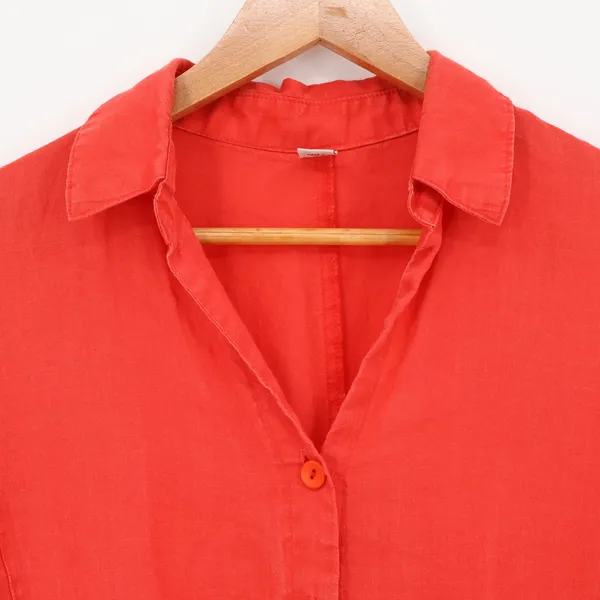 Dark Coral Linen Tunic Top Lagenlook‎ Coastal Beachy Oversized Pockets Size M/L - Image 2