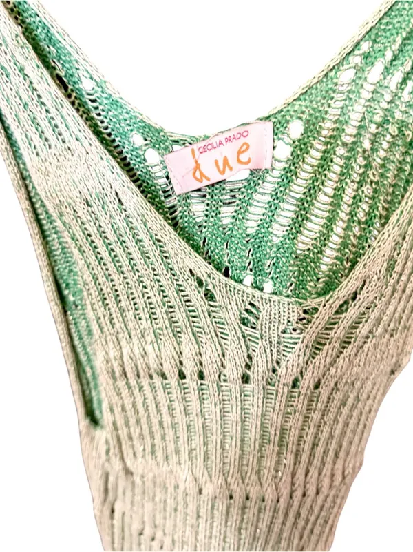Cecilia Prado Due Sage Green Gold Open Knit Sleeveless Cover Up Dress Sz L - Image 3