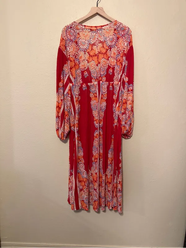 Free People Dream Girl Maxi Open Top Retro Red Lightweight Robe Size Size Medium - Image 10