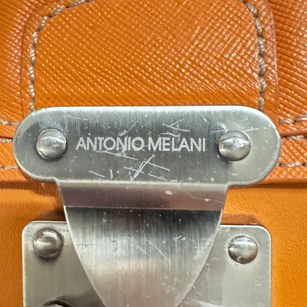 Y2K Antonio‎ Melani Orange Leather Wristlet Clutch Bag Push Lock Silver Hardware - Image 3
