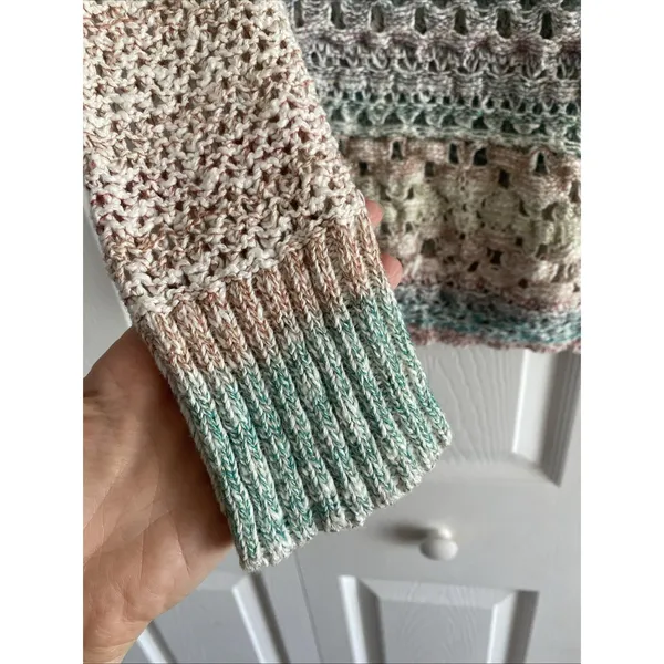 Free People Crochet Knit Sweater Womens Size S Pastel Boho Open Weave Pullover‎ - Image 3