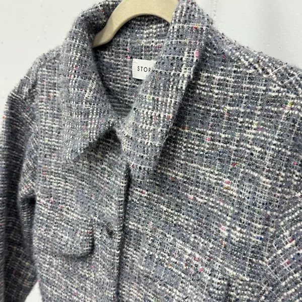 Boutique Storia Tweed Like Cropped Button Jacket‎ Top Dusty Gray Small - Image 6