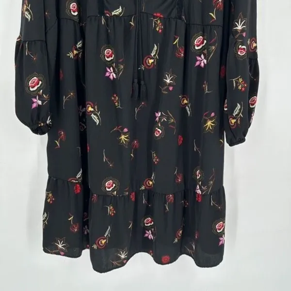 Old Navy Womens Floral Long Sleeve Velvet Trim Peasant Swing Dress Black Size XL - Image 8
