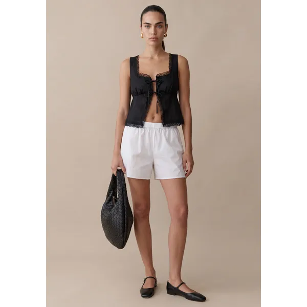 kourt Odette Linen Black Tie Front Minimalist Romantic Airy Lace Trim Top NWT 6 - Image 8