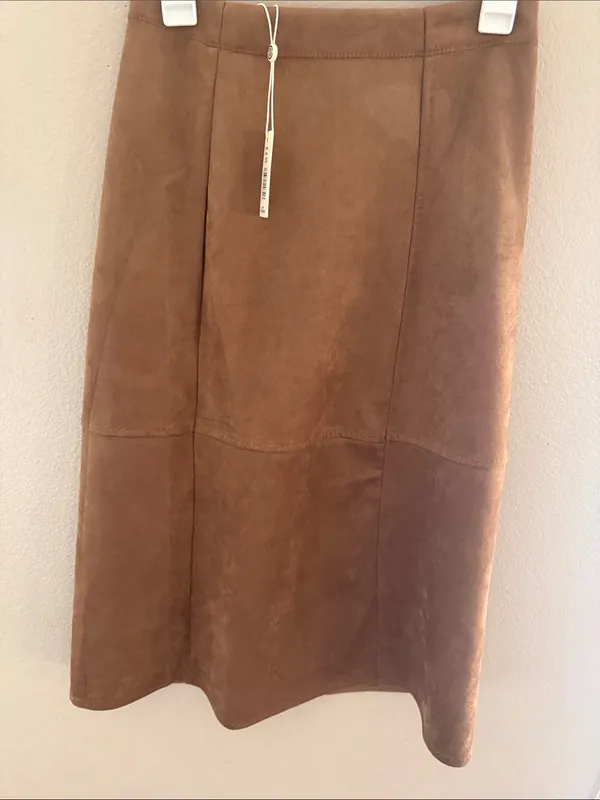 Max Studio Brown Suede A-Line Midi Skirt - Image 3