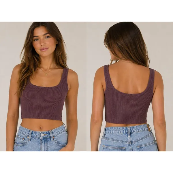 Abercrombie & Fitch Ribbed Crop Tank Top Brown XS Built in Bra Soft Knit NWT - Image 2