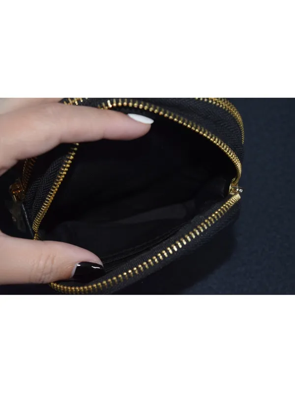 Nanette Lepore Black Pebbled Sling Crossbody Bag Striped Adjustable Strap - Image 3