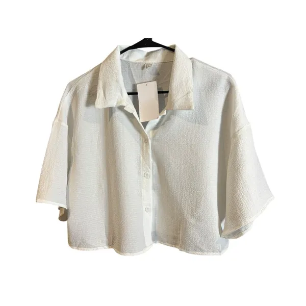 Women's White Buttoned Crop Top Size M - Image 2