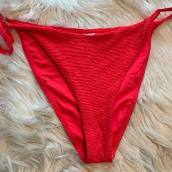 Topshop Women's Size 10 Red Crinkle High Rise Tie Bikini Bottoms‎ Stretch - Image 5
