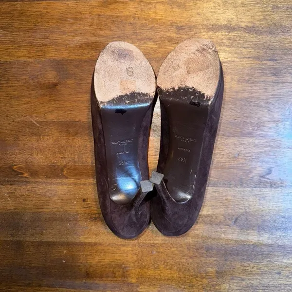 Saint Laurent Brown‎ Suede Tribtoo Pumps - Image 7