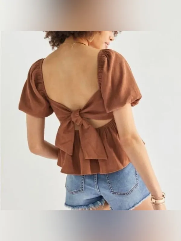 Audrey Rust corduroy Puff-Sleeve Peplum Top - Women's - Image 5