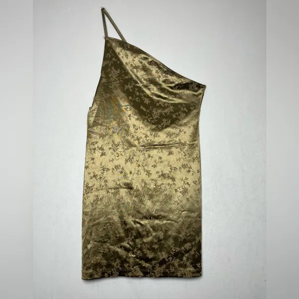 Dolls Kill Motel Womens Perona Dress Gold One Shoulder Coquette Party Dress Sz M - Image 2