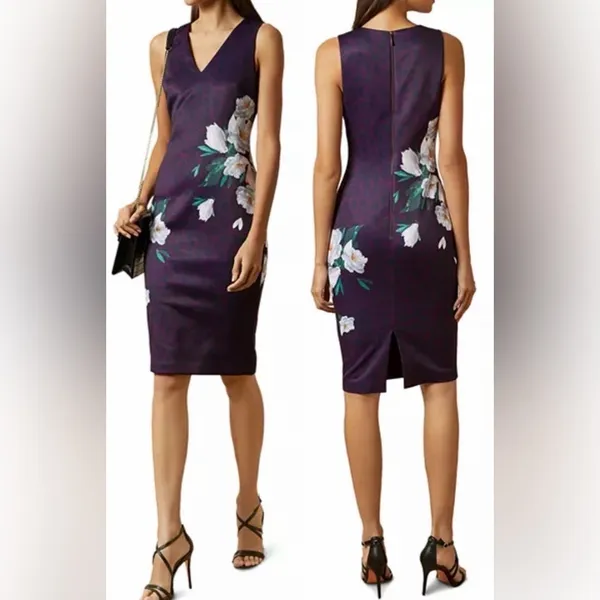 NEW Ted Baker Toriiy Wilderness Print purple Dress sz TB 4 US 12 - Image 2