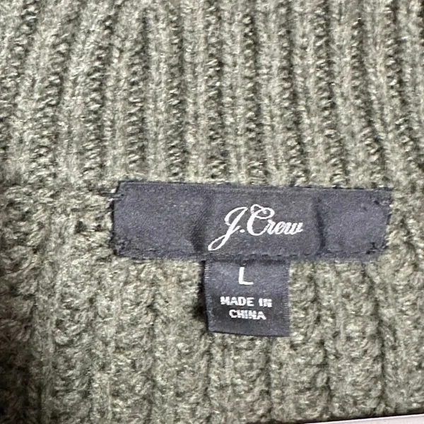 J. Crew Women's Size Large Cable Knit Pom Pom Mockneck Sweater Forest Green - Image 3