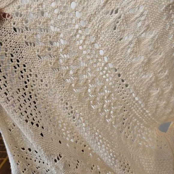 Aerie Cream Crochet Maxi Beach Cover Up Women's Open Wrap Size 0/S 100% Cotton - Image 3