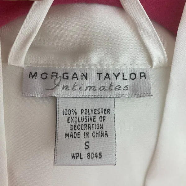 Morgan Taylor Ivory Satin Bridal Robe Size S Maxi Embroidered Sleeves Boudoir - Image 15