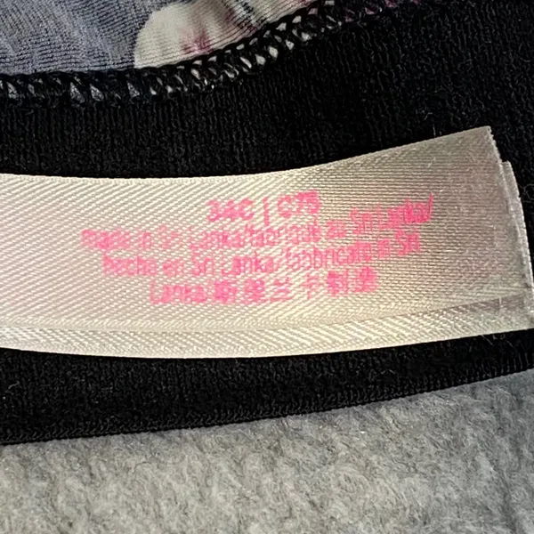 PINK Victoria's Secret‎ Wireless Bra Women's 34C Black Floral Everyday Wear GUC - Image 6