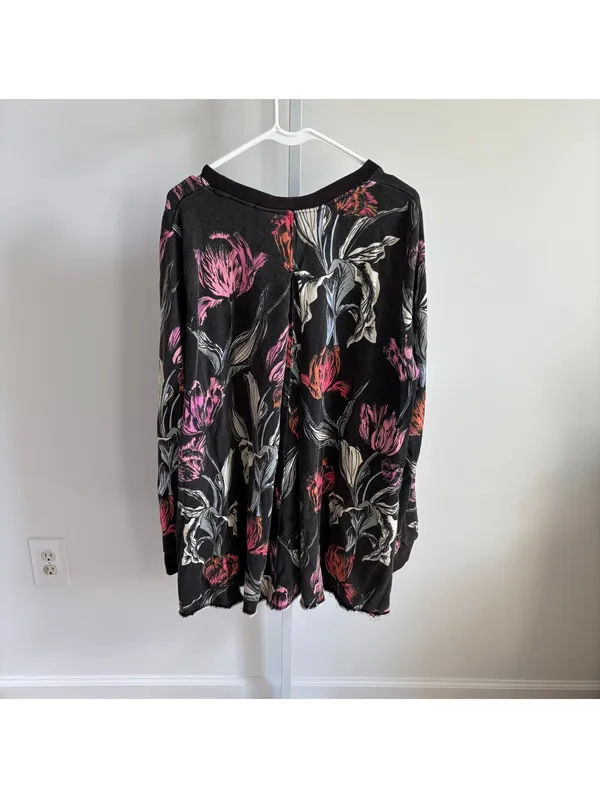 Free People EUC Women's 100% Cotton Brown Floral Knit Tunic Top Size L - Image 4