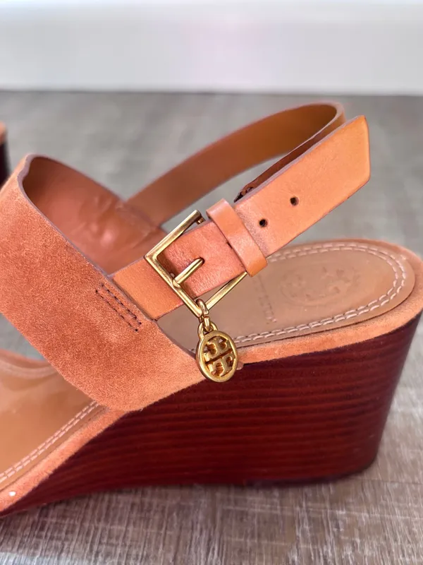 Tory Burch Mini Benton Wedged Sandal Ambra Tan Suede Leather Women’s Size 9 - Image 4