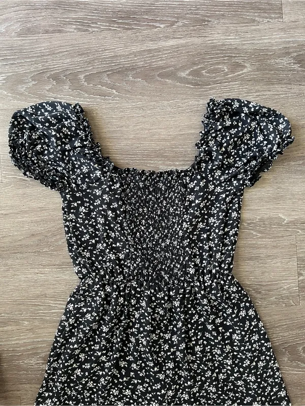 TRIXXI Black Floral Wide Leg Jumpsuit Puff Sleeve Smocked Back S - Image 10