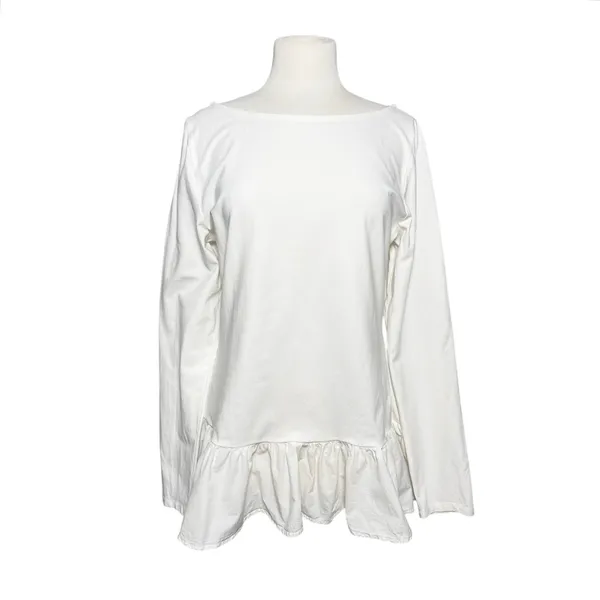 ANTHROPOLOGIE MAEVE Women’s White Long Sleeve Ruffle Hem Knit Top - Image 3