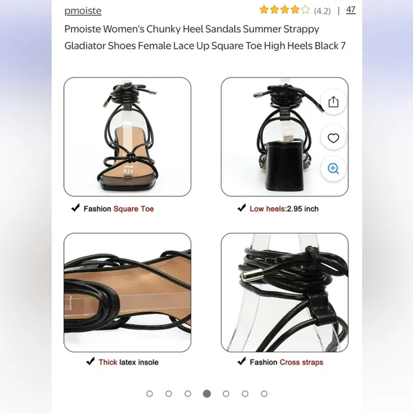 Elegant Women’s Lace Up Square Toe Black Heels Size US 9 - Image 4