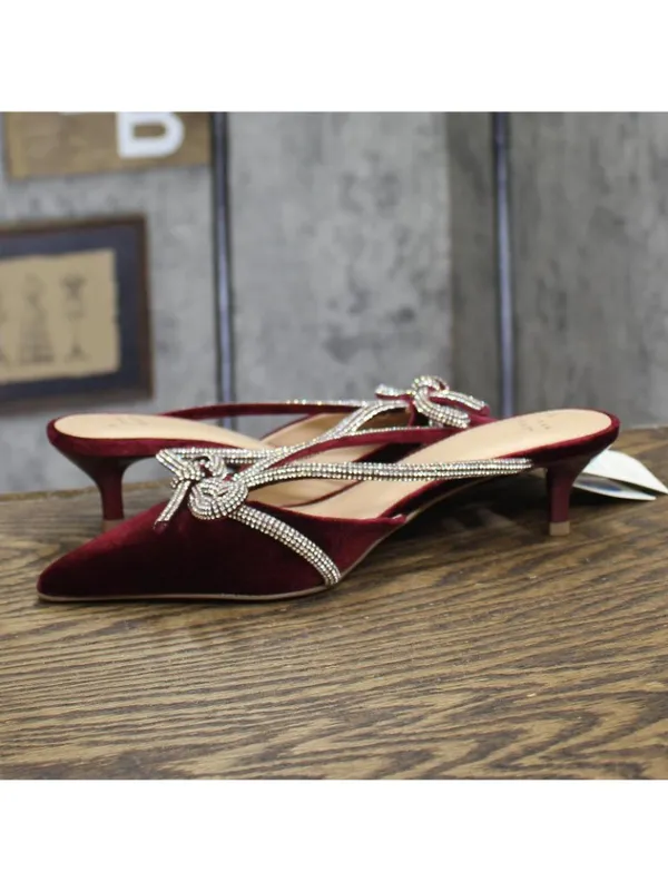 NWT A New Day Gwen Rhinestone Bow Velvet Mule Heels 94656737 Burgundy Red 7M - Image 8