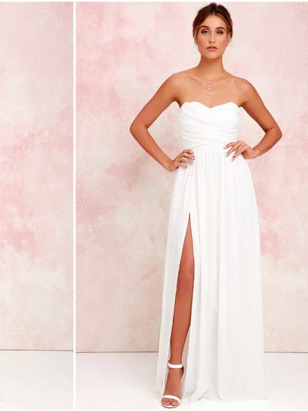LULU's Sexy Romantic Bridal Flowy Romantic Chic Minimalist Beach Wedding Gown - Image 4