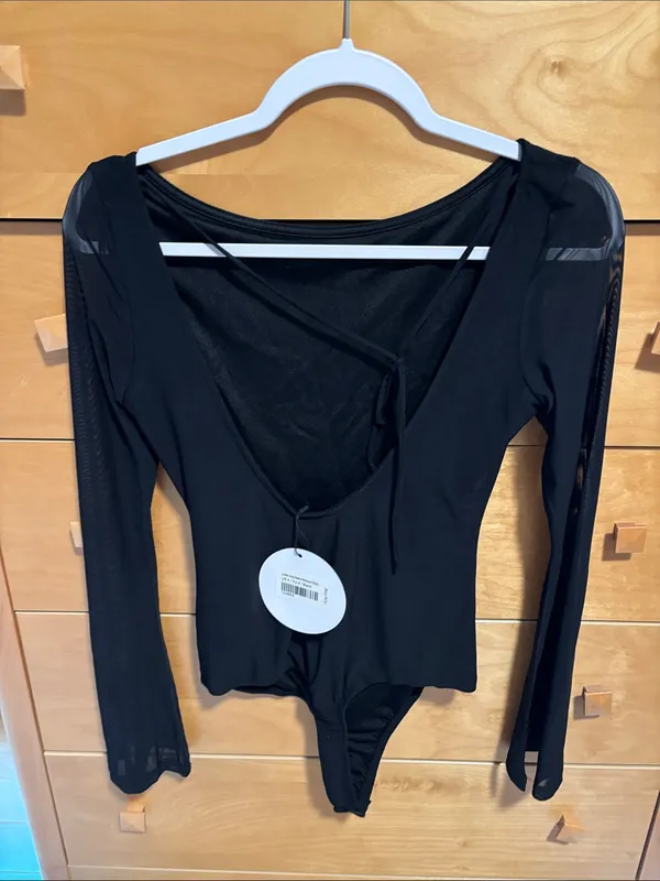 Princess Polly Lukea Black Sheer-Sleeve Long-Sleeve Bodysuit - Image 7