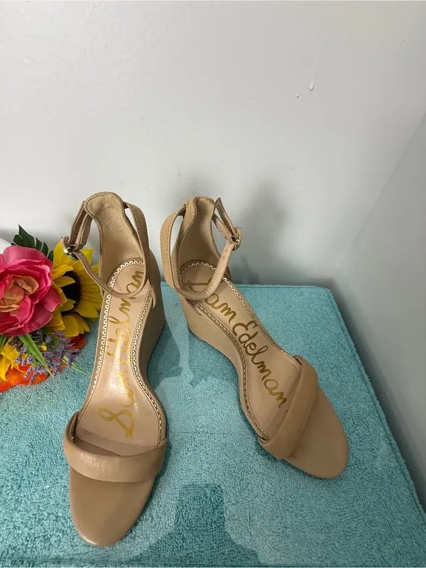 Sam Edelman Beige Nude Ankle-Strap Heeled Sandals - Image 2