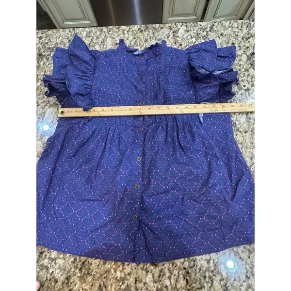 OLIPHANT Tuckernuck Pintuck Ruffle Button Blouse Top Blue‎ Print Size XS - Image 10