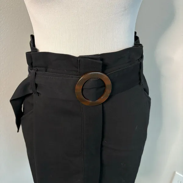 Zara TRF Black Paperbag Waist‎ Mini Skirt with Tortoiseshell Belt Size Medium - Image 4