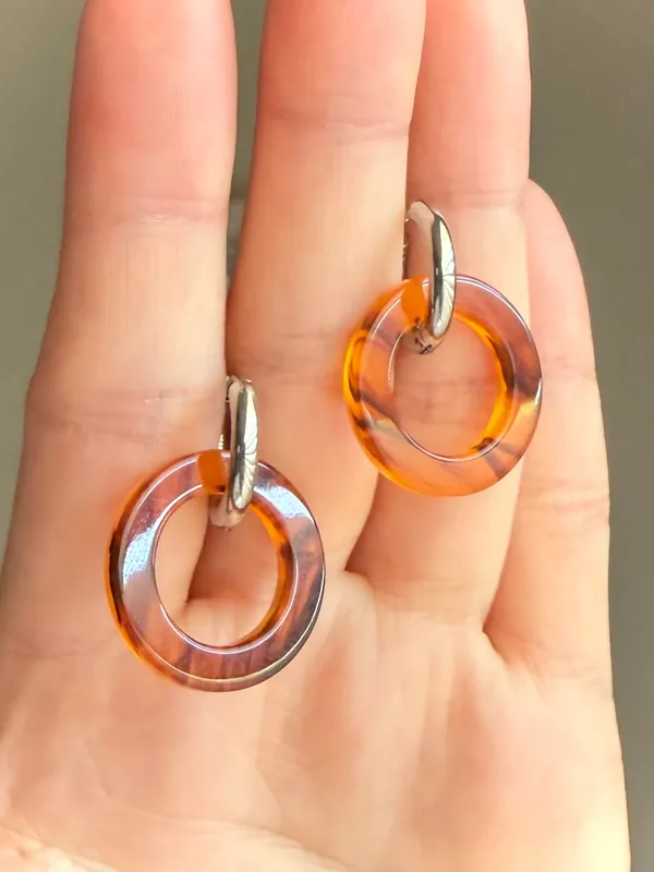 Handmade tortoiseshell circle simple minimalist hoop earrings💛 - Image 3