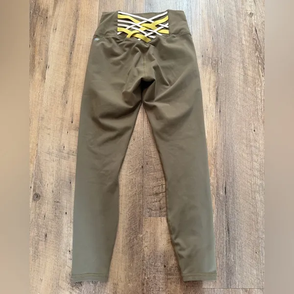 Fabletics Powerhold Olive Green High-Waist Strappy Leggings XS - Image 3