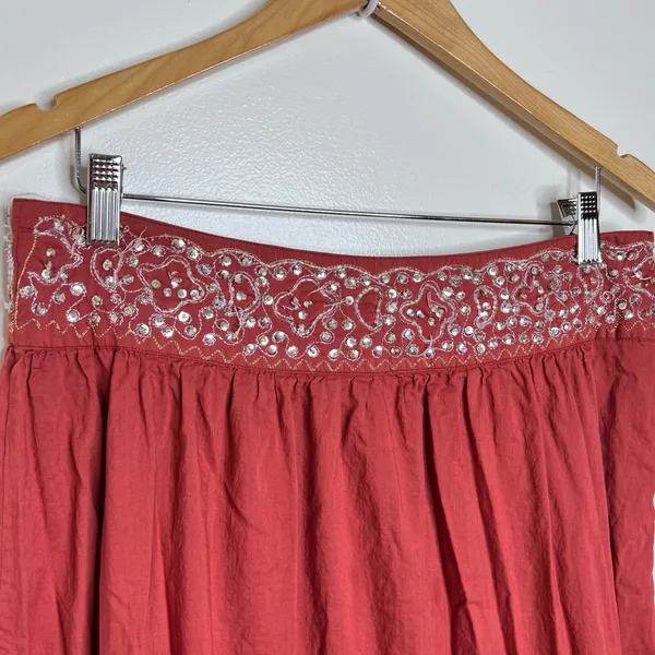 Vintage Boho Cotton Maxi Skirt w/ Sequins and Beadwork Women’s Medium Has Flaws - Image 2