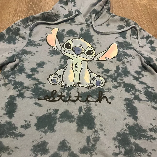Disney Lilo and Stitch Ohana Blue Tie Dye Boxy Cropped Hoodie Sweatshirt Size S - Image 3