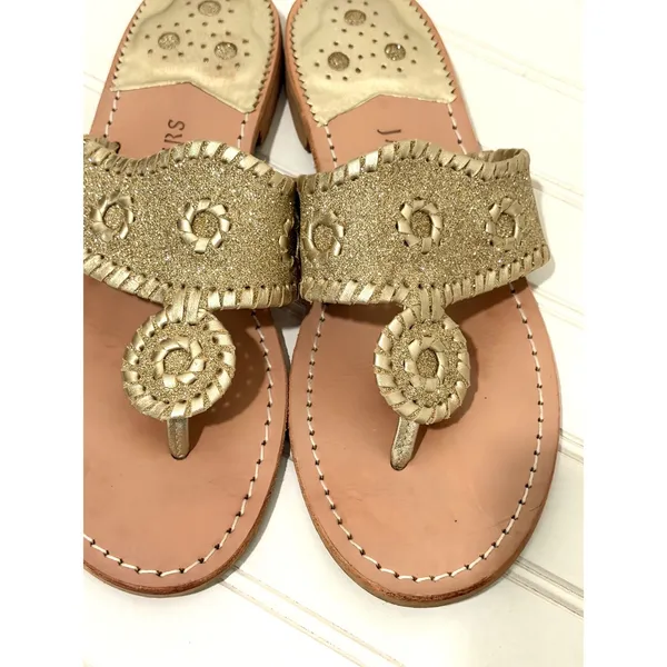 Jack Rogers Jacks Flat Sandal Gold Glitter Leather Thong Sandals Womens 9M - Image 2