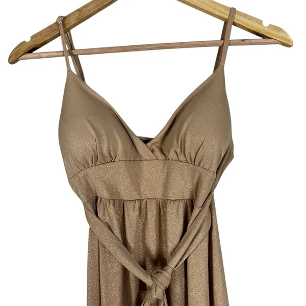 Vintage Street Code Mini Dress Womens S Gold Metallic Tie Waist Cocktail Y2K‎ - Image 2