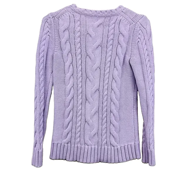 LL Bean Lilac Purple Double L Mixed Cable Crew Neck Pullover Cotton Sweater XS - Image 6