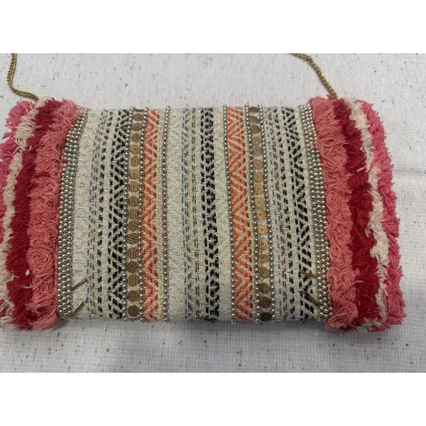 Antik Kraft Boho Beaded Fringe Envelope Clutch Crossbody Bag Pink Red fairy - Image 7