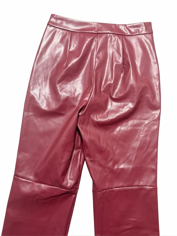 Lulus Vegan Leather High Rise Straight Leg Cropped Burgundy Pants Size Small - Image 4