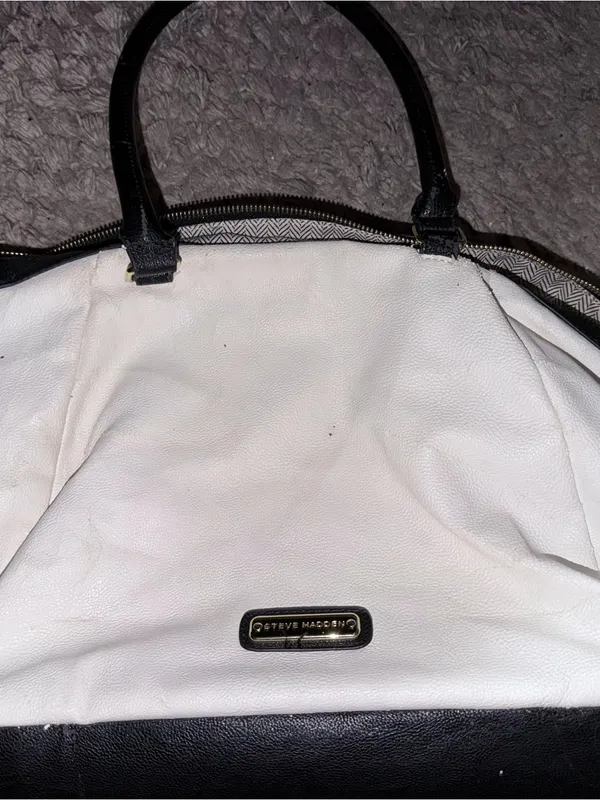 Black and White Women's Satchel Bag - Classic Two-Tone Leather - Image 8