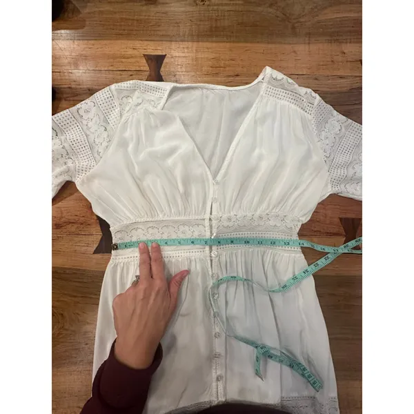 Boho White Lace Maxi Dress Button Front Large Size M - Image 10