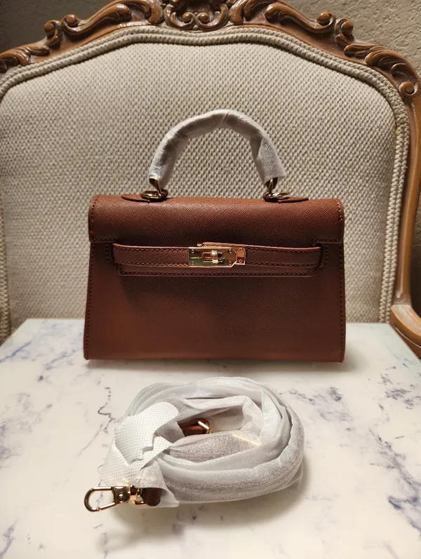 Brown Top Handle Flap Bag with Adjustable Crossbody Strap - Image 2