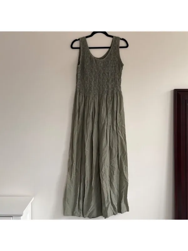 Basement USA Inc Sage Green Smocked Maxi Dress Sleeveless Boho Cottagecore - Image 5