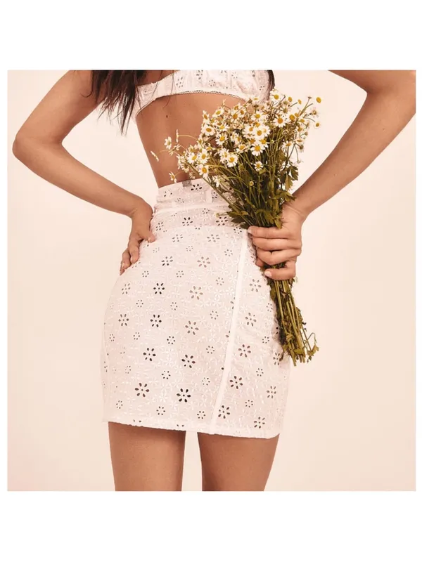 For Love and Lemons White Unlined Sophie Eyelet Skirt Mini Small Bachelorette - Image 2