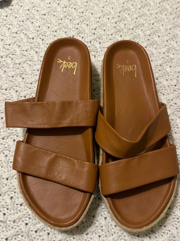 Beek Twinspot Platform Leather Sandals Tan Brown Women's Size 8 slides - Image 11